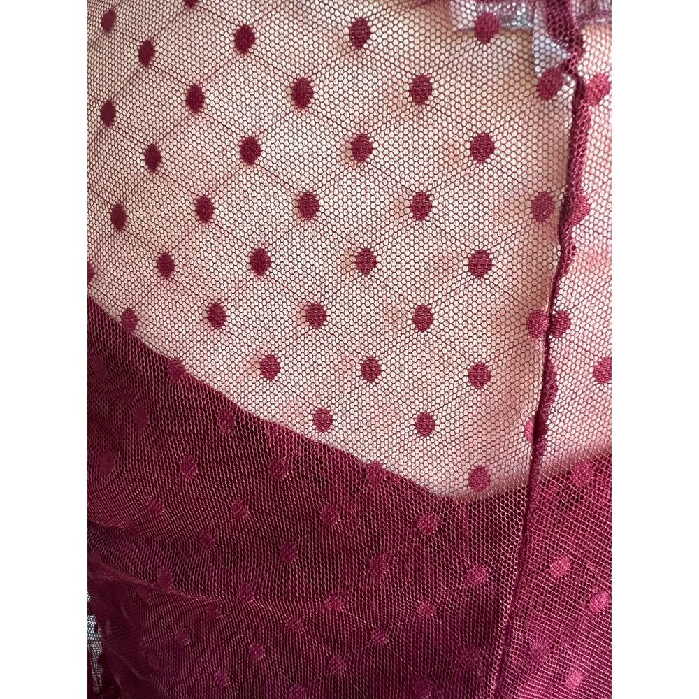Charlotte Russe Lace Sheath and Polka Dot Mesh Wine Maroon Long Sleeve Dress L‎ - Picture 10 of 13